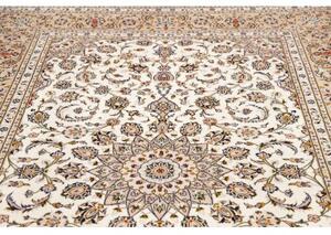 Tappeto Kashan Medaglione Floreale Avorio Blu Scuro 194x298 Cm