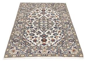 Tappeto Kashan Fine Medaglione Floreale Avorio Blu 100x150 Cm