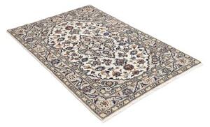 Tappeto Kashan Fine Medaglione Floreale Avorio Blu 100x150 Cm