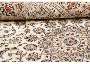 Tappeto Kashan Medaglione Floreale Avorio Blu Scuro 194x298 Cm
