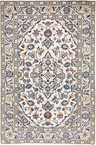 Tappeto Kashan Fine Medaglione Floreale Avorio Blu 100x150 Cm