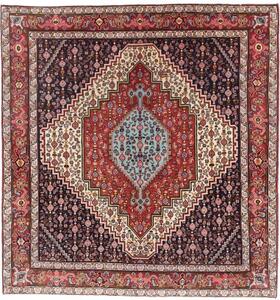 Tappeto Sanandadj Stilizzato Blu Scuro Rosso Quadrato 132x136 Cm