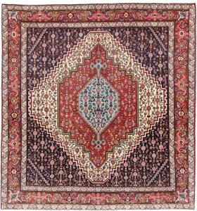 Tappeto Sanandadj Stilizzato Blu Scuro Rosso Quadrato 132x136 Cm