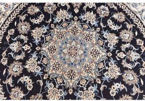 Tappeto Nain Kashmar Medaglione Floreale Blu Scuro Avorio Rotondo 200x202 Cm