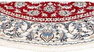 Tappeto Nain Kashmar Medaglione Floreale Rosso Bianco Avorio Rotondo 243x244 Cm