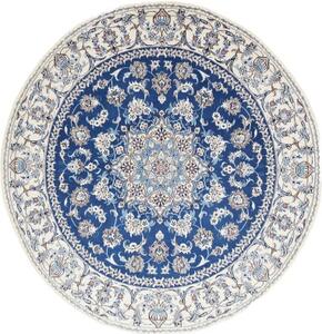 Tappeto Nain Kashmar Medaglione Floreale Blu Avorio Rotondo 198x204 Cm