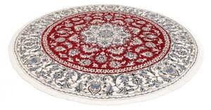 Tappeto Nain Kashmar Medaglione Floreale Rosso Bianco Avorio Rotondo 243x244 Cm