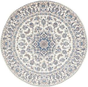 Tappeto Nain Kashmar Medaglione Floreale Avorio Blu Rotondo 245x245 Cm