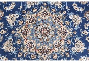 Tappeto Nain Kashmar Medaglione Floreale Blu Avorio Rotondo 198x204 Cm