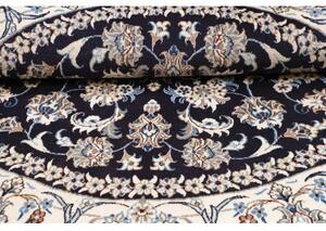 Tappeto Nain Kashmar Medaglione Floreale Blu Scuro Avorio Rotondo 200x202 Cm