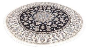 Tappeto Nain Kashmar Medaglione Floreale Blu Scuro Avorio Rotondo 200x202 Cm