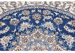 Tappeto Nain Kashmar Medaglione Floreale Blu Avorio Rotondo 198x204 Cm