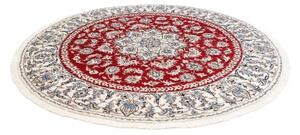 Tappeto Nain Kashmar Medaglione Floreale Rosso Bianco Avorio Rotondo 243x244 Cm