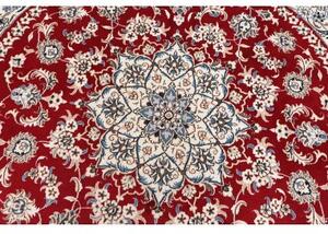 Tappeto Nain Kashmar Medaglione Floreale Rosso Bianco Avorio Rotondo 243x244 Cm