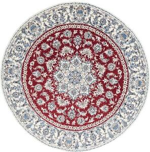 Tappeto Nain Kashmar Medaglione Floreale Rosso Bianco Avorio Rotondo 243x244 Cm