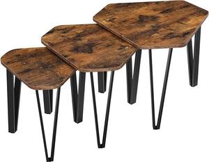 Set di tavolini VASAGLE, comodini da 3 pezzi, tavolini da caffè, con gambe in metallo, struttura semplice, design industriale, marrone-nero vintage LNT14BX