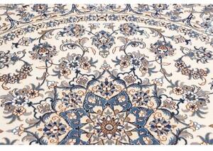 Tappeto Nain Kashmar Medaglione Floreale Avorio Blu Rotondo 245x245 Cm