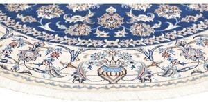 Tappeto Nain Kashmar Medaglione Floreale Blu Avorio Rotondo 198x204 Cm