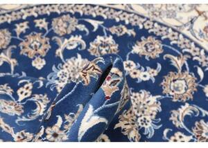 Tappeto Nain Kashmar Medaglione Floreale Blu Avorio Rotondo 198x204 Cm