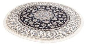 Tappeto Nain Kashmar Medaglione Floreale Blu Scuro Avorio Rotondo 200x202 Cm