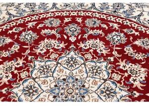 Tappeto Nain Kashmar Medaglione Floreale Rosso Bianco Avorio Rotondo 243x244 Cm