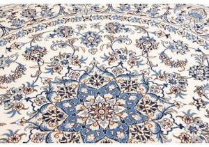 Tappeto Nain Kashmar Medaglione Floreale Avorio Blu Rotondo 245x248 Cm