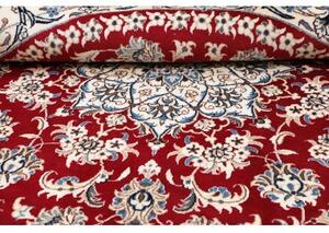 Tappeto Nain Kashmar Medaglione Floreale Rosso Bianco Avorio Rotondo 243x244 Cm