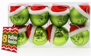Set 8 Palline di Natale Pupazzo Verde da 7 cm Decorazione Palle Natalizie