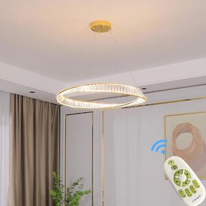 Lampada a sospensione LED 3016-800 large crystal clear con telecomando Colore della luce bianco caldo, bianco neutro fino a bianco freddo Regolabile in continuo Dimmerabile Struttura in metallo dorato Altezza regolabile 120 cm