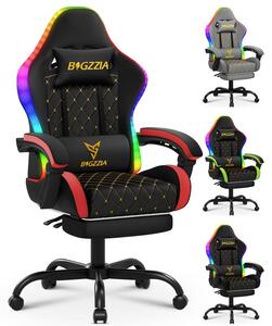 Sedia da gaming, sedia da ufficio; poltrona da gaming ergonomica con striscia luminosa a LED, sedia da corsa, sedia da ufficio con cuscino a molle e poggiapiedi, rossa