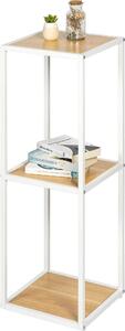: scaffale a colonna eluno in metallo bianco opaco con 3 ripiani in legno, piedini regolabili in altezza, ideale come libreria, scaffale per il bagno o scaffale per la dispensa, versatile e con ampio spazio per libri, piante e oggetti decorativi