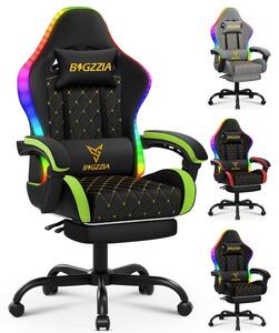 Sedia da gaming, sedia da ufficio; poltrona da gaming ergonomica con striscia luminosa a LED, sedia da corsa, sedia da ufficio con cuscino a molle e poggiapiedi, verde