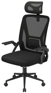 Sedia da ufficio ergonomica, regolabile in altezza, rivestimento in rete traspirante, girevole a 360° con funzione oscillante, nera
