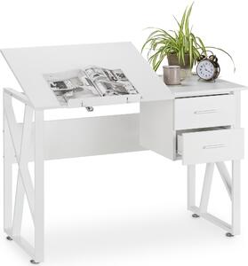 Scrivania reclinabile Relaxdays, piano di lavoro regolabile, tavolino per laptop o tavolo da disegno, HBT 75x110x55 cm, bianco