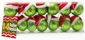 Set 14 Palline di Natale Pupazzo Verde da 5 cm Decorazione Palle Natalizie