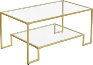 VASAGLE tavolino in vetro tavolo da soggiorno 2 ripiani in vetro temperato struttura in acciaio 100 x 55 x 45 cm decorazione per il soggiorno color oro