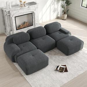 Divano angolare modulare grigio in tessuto corduroy, divano d'angolo senza struttura con imbottitura 32D, divano da assemblare senza montaggio, adatto agli animali domestici, dimensioni 298x178x70 cm