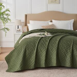 Elegante copripiumino con motivo in rilievo realizzato con tecnologia a ultrasuoni - Verde oliva, 220x240 cm