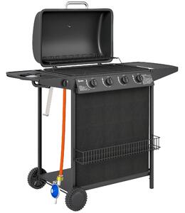 Outsunny Barbecue a Gas con 4+1 Bruciatori Indipendenti e Coperchio con Termometro, 121x54x97 cm, Nero