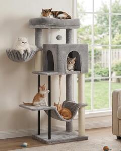 Albero per gatti a torre, con struttura in tubi d'acciaio - altezza 110 cm, con amaca e rifugio (grigio chiaro)
