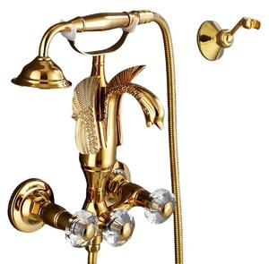 Rubinetteria per vasca da bagno, materiale ottone, doppia regolazione della temperatura, oro