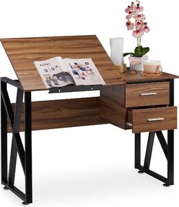Scrivania reclinabile Relaxdays, piano di lavoro regolabile, tavolino per laptop o tavolo da disegno, HBT 75x110x55 cm, effetto legno