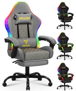 Sedia da gaming, sedia da ufficio; poltrona da gaming ergonomica con striscia luminosa a LED, sedia da corsa, sedia da ufficio con cuscino a molle e poggiapiedi, grigia