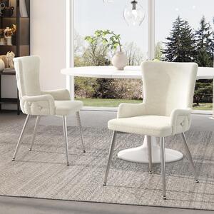 Sedia da pranzo in velluto Sweiko, set di 2, lussuosa sedia da salotto/camera da letto con quattro gambe di supporto in metallo color argento, beige