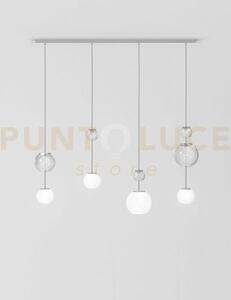 Oto sospensione lin bianco rigadin acciaio specchiato 4 luci attacc