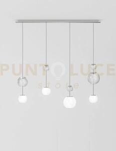 Oto sospensione lin bianco rigadin nickel satinato 4 luci attacco g9