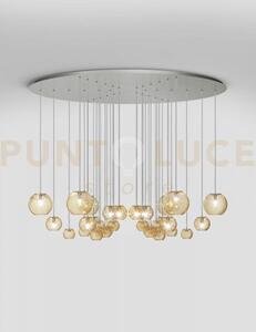 Oto sospensione cha ambra rigadin nickel satinato 9 luci attacco g9