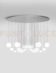 Oto sospensione cha bianco rigadin nickel satinato 9 luci attacco g9