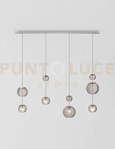 Oto sospensione lin fume' rigato nickel satinato 4 luci attacco g9