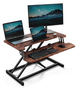 VonHaus Rialzo per Scrivania Sit-Stand, Legno Scuro, 80 x 40 cm, con Ripiano per Tastiera e Supporto per Tablet